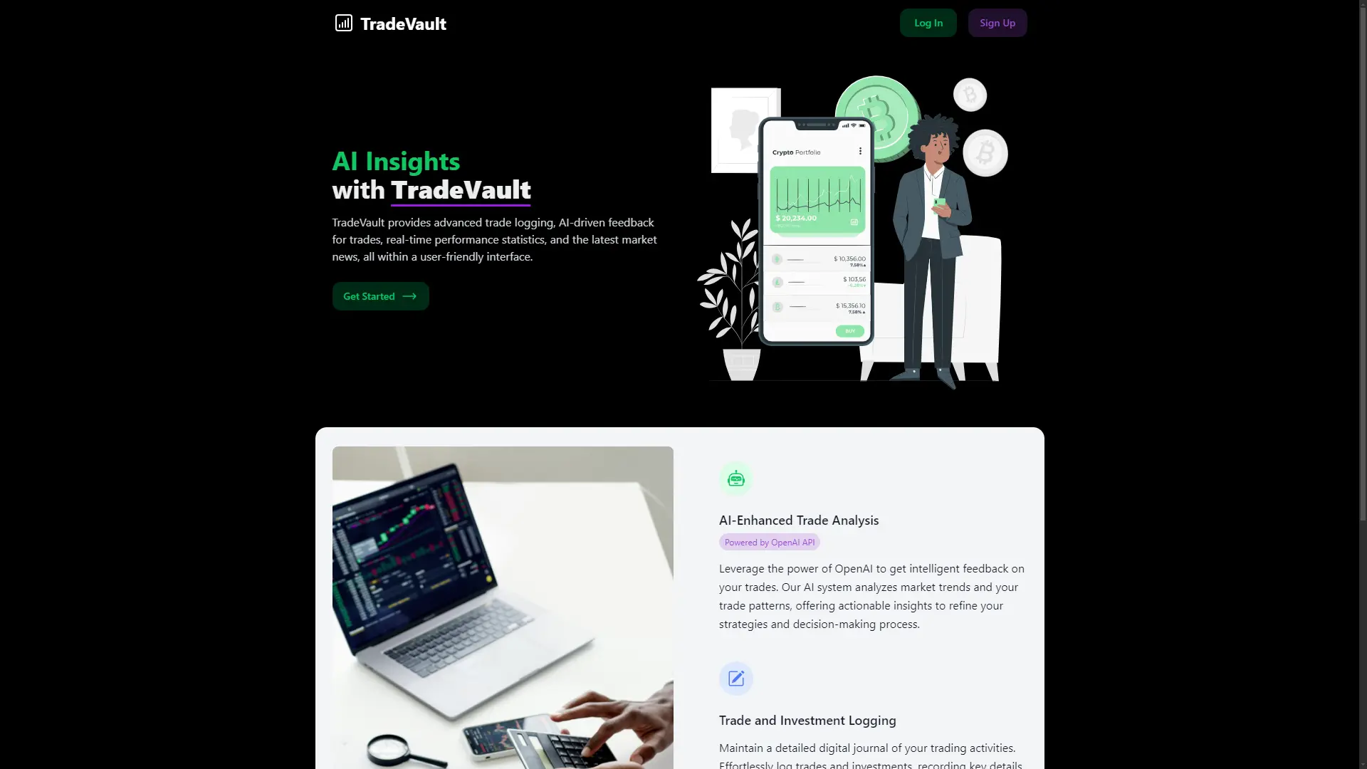 Picture of TradeVault Landing Page